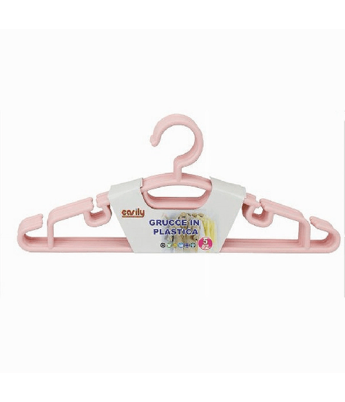 Cleafe-set 5 Pz Grucce Stampelle Appendiabito In Plastica Vestiti Pantaloni Rosa 79323 -