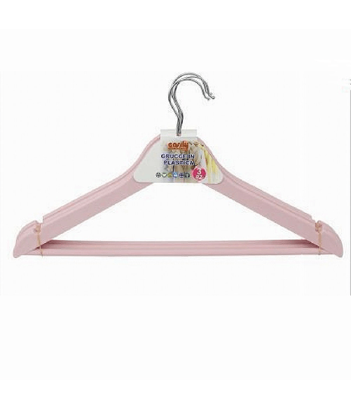Cleafe-set 3 Pz Grucce Stampelle In Plastica Appendiabiti Vestiti Pantaloni Rosa 79318 -