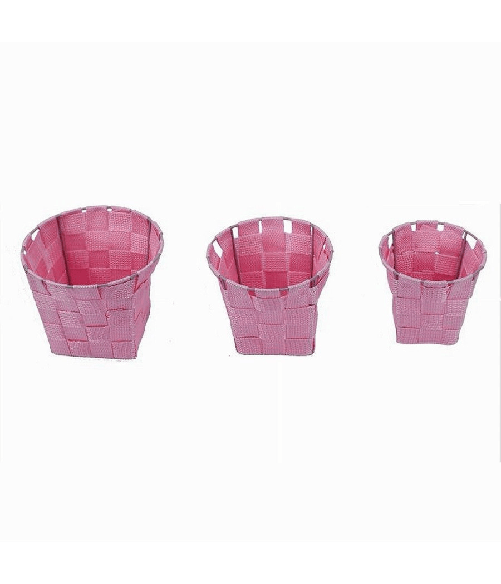 Cleafe-set 3pz Cestini Rotondi Portaoggetti In Tessuto Rosa Per Bagno Casa Cucina 79047 -