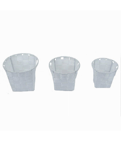 Cleafe-set 3 Cestini Rotondi Portaoggetti In Tessuto Bianco Per Bagno Casa Cucina 79043 -