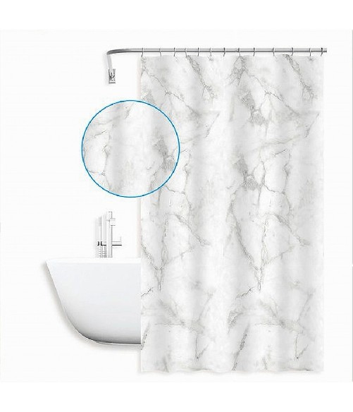 Tenda Doccia Vasca Bagno Impermeabile Marmo Bianco 240x200cm Con 12 Anelli 87594 -