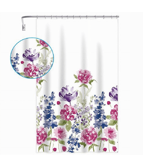 Cleafe-tenda Per Doccia Bagno Stampa Garden Fiori Floreale 240x200cm Con 12 Ganci 87570 -
