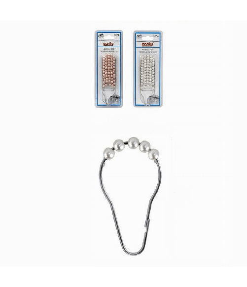 Cleafe-set 12 Pz Anelli Gancio Tenda Doccia Metallo Con Perline Bagno Box Doccia 59778 -