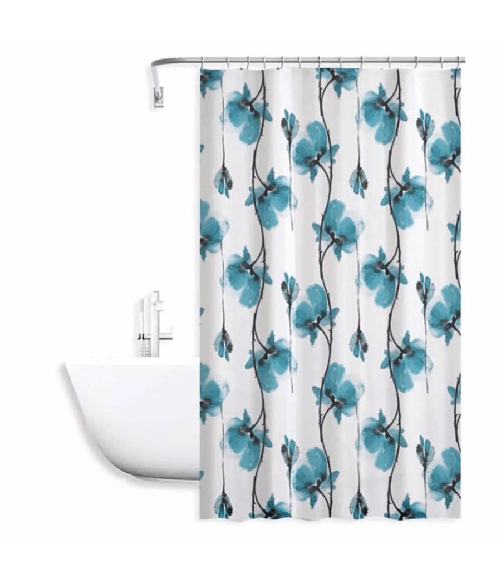 Cleafe-tenda Doccia Vasca Impermeabile 12 Ganci Decorazione Fiori Blu 180x200 Cm 79224 -