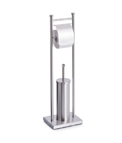 Cleafe-porta Rotolo Con Scopino Portascopino Acciaio Quadrato Accessorio Bagno Wc 59966 -