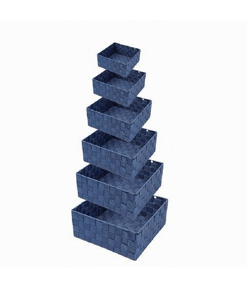 6pz Scatola In Tessuto Contenitori Organizer Bagno Armadi Portaoggetti Blu 79076 -