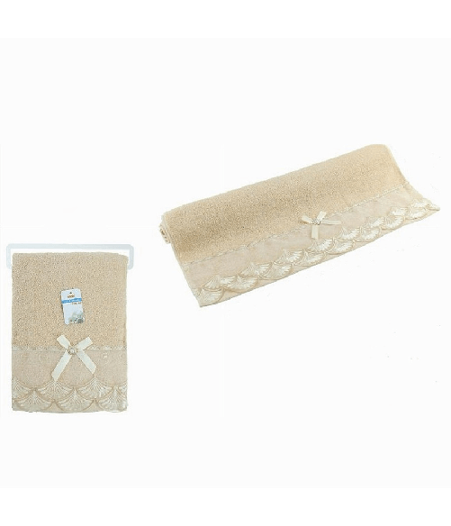 Asciugamano Bagno Telo Cotone Morbido Decorato 70x140 Cm 380gr Beige Scuro 79510 -
