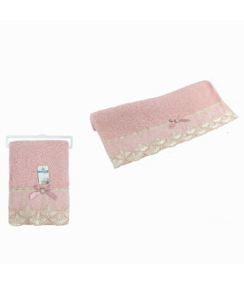 Cleafe-asciugamano Da Bagno Telo In Cotone Morbido Decorato 70 X 140cm 380gr Rosa 79507 -