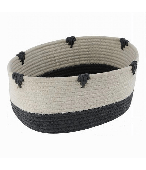 Cesto Porta Biancheria Bicolore In Tessuto Intrecciato Cestino 30x22x14cm 10664 -
