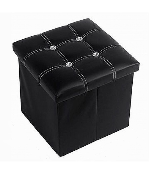 Pouff Puff Pouf Contenitore Imbottito Portaoggetti Nero Strass 30x30x30 Cm 79433 -