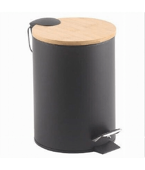Cleafe-pattumiera Acciaio A Pedale 5 Litri Bidone Cestino Spazzatura Nero Legno 87458 -