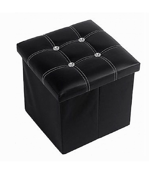 Cleafe-pouff Puff Pouf Contenitore Imbottito Portaoggetti Nero Strass 38x38x35 Cm 79435 -