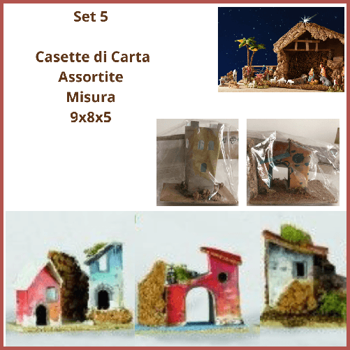 Casette presepe artigianale set 5 casa antico cartapesta decorazioni di natale addobbi natalizi vintage carta creazioni fai da te