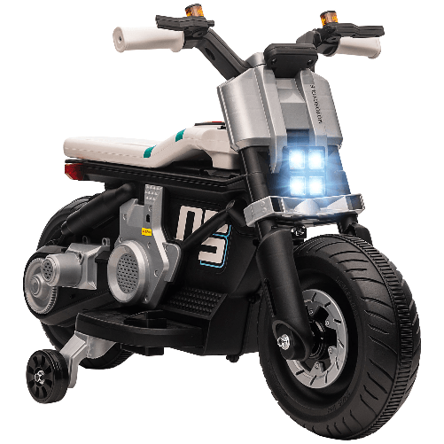 HOMCOM Moto Elettrica per Bambini 3-5 Anni in PP e Metallo con Rotelle, Clacson e Musica, 86x44x58 cm, Bianca e Nera