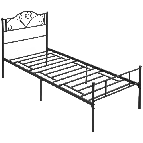 HOMCOM Struttura Letto Singolo in Acciaio con Doghe Integrate, Testiera e Pediera, 90x200cm