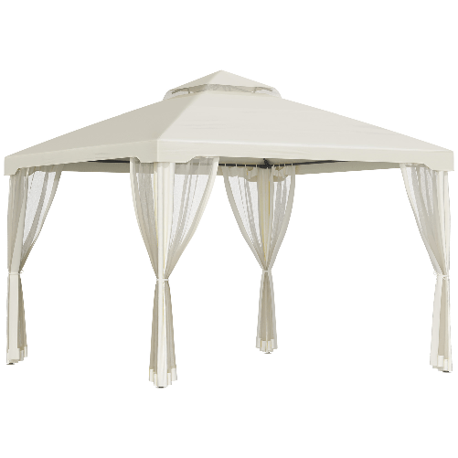 Outsunny Gazebo da Giardino 3x3m con Zanzariera, Struttura in Metallo e Copertura in Poliestere, Beige