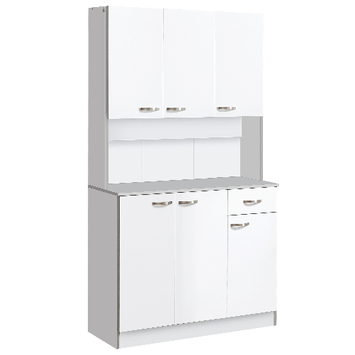 HOMCOM – Armadio con Pensili da Cucina in Legno 101 x 39 x 180cm Bianco