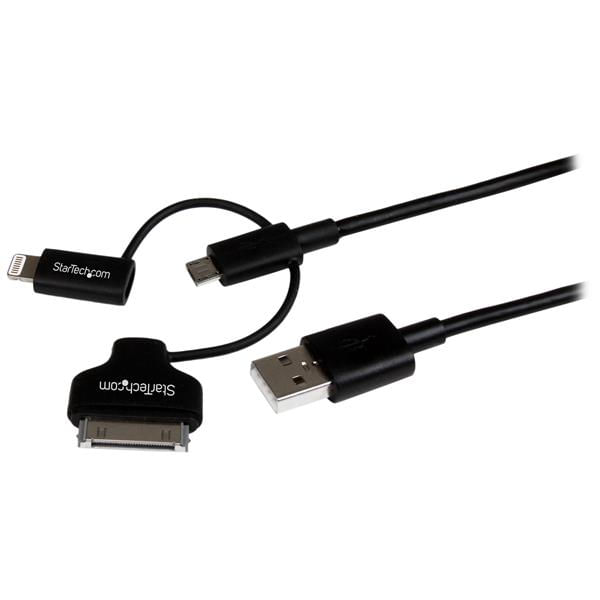 StarTech.com Cavo di ricarica 3 in 1 da 1m - Multi USB a Lightning o Dock a 30 pin o Micro-USB per iPhone / iPad / iPod / Android - Certificato Apple