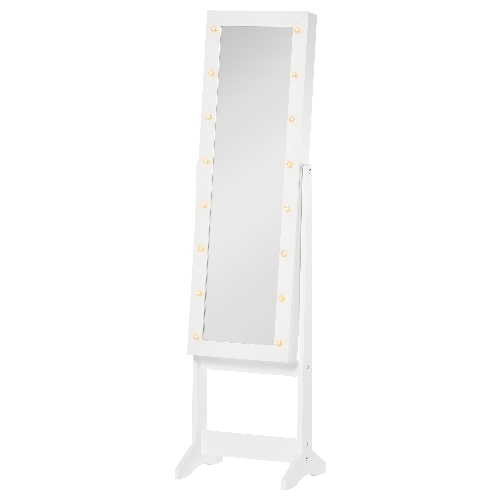 HOMCOM Armadietto Portagioie con Specchio Regolabile e Luci LED, Specchiera Portagioie in Legno, Bianco Caldo, 36x30x136 cm
