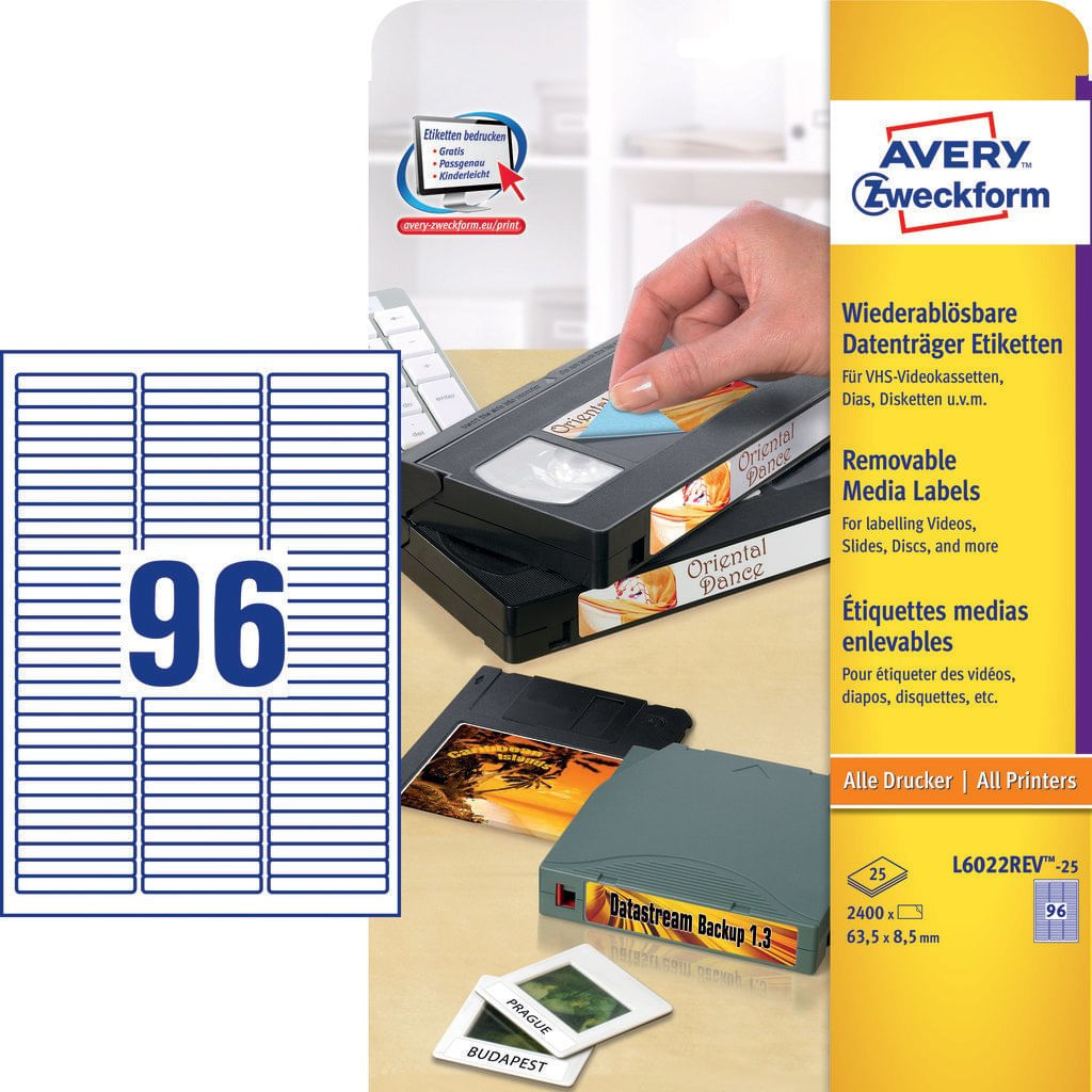 Avery Zweckform Avery L6022REV-25 etichetta autoadesiva Rettangolo con angoli arrotondati Rimovibile Bianco 2400 pz Avery L6022REV-25 etichetta autoad