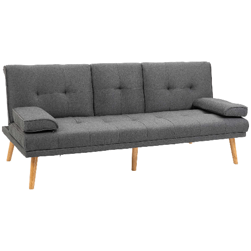 HOMCOM Divano Letto 3 Posti Reclinabile con 2 Braccioli Staccabili, in Tessuto Effetto Lino e Legno di Pioppo, 181x77x78 cm