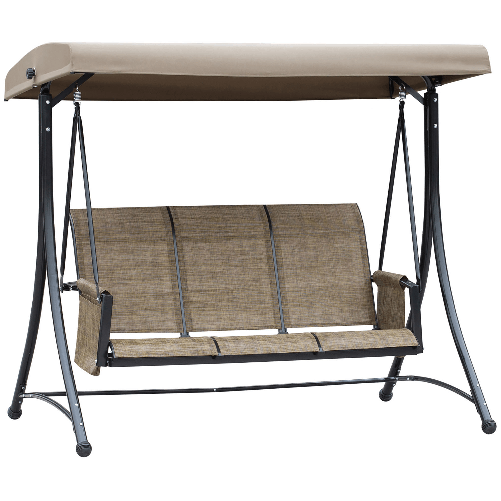 Outsunny Dondolo da Giardino a 3 Posti con Tettuccio Regolabile e Tasche Portaoggetti Marrone 196x128x172cm