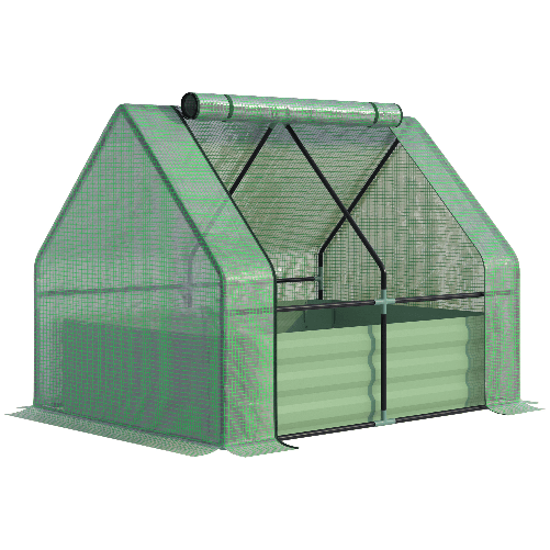 Outsunny Letto per Orto con Serra da Giardino, Acciaio con Copertura PE, Finestra Avvolgibile, 127x95x92cm