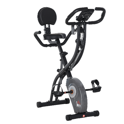 HOMCOM Cyclette Pieghevole con Schienale, Bande Elastiche e 8 Livelli di Intensità Regolabile, Cyclette Professionale con Display LCD, Porta Cellulare
