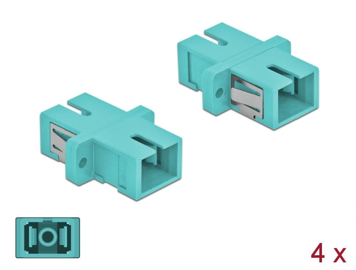 DeLOCK - Accoppiatore di rete - SC multimodale (W) a SC multimodale (W) - fibra ottica - OM3 - azzurro (confezione da 4) DeLOCK Accoppiatore in fibra