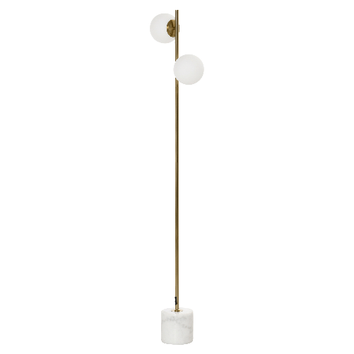 HOMCOM Lampada da Terra con 2 Paralumi a Sfera e Interruttore a Pedale, 35x35x165cm, Oro e Bianco