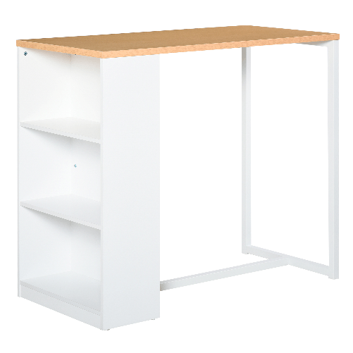 HOMCOM Tavolo Alto da Cucina e Bar con 3 Mensole in Acciaio e MDF Stile Moderno