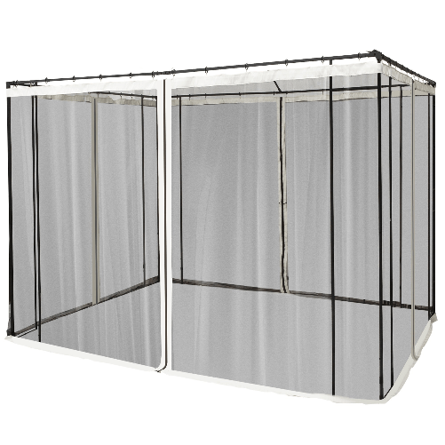Outsunny Zanzariera per Gazebo 3x3m con Cerniere e Anelli, Pannelli da 302x207cm, Nero/Beige