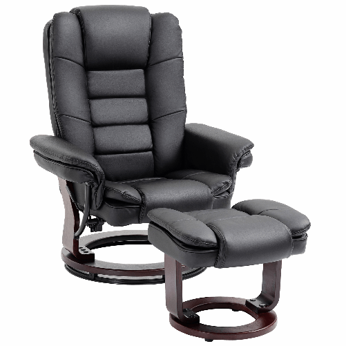 HOMCOM Set Poltrona Relax e Pouf Poggiapiedi, Girevole a 360° e Reclinabile, Similpelle PU