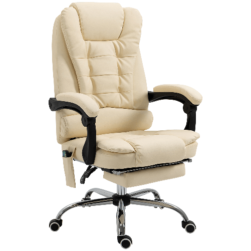 Vinsetto Poltrona Massaggiante Ergonomica ad Altezza Regolabile con 6 Punti Vibranti, 65x160x104 cm, Crema