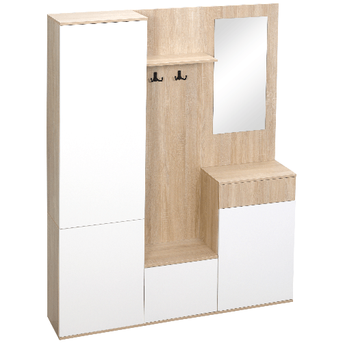 HOMCOM Mobile da Ingresso 4 in 1 in Truciolato con Specchio, Ganci e Ripiani Regolabili Interni, 145x29x184 cm