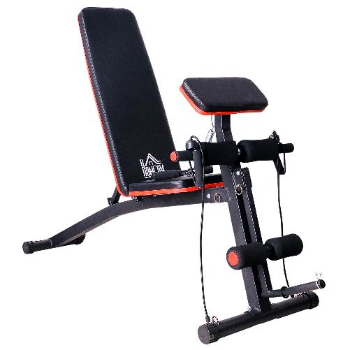 HOMCOM Panca Multifunzione Regolabile per Addominali, Panca Pesi Palestra per Allenamento Braccia e Gambe 54x160x106cm, Nero e Rosso HOMCOM Panca Mul