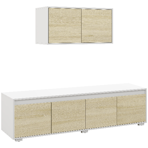 HOMCOM Set 2 Pezzi in Truciolato, Mobile TV max 70" 160x39x43 cm e Mobile Multiuso a Parete 80x35x40 cm