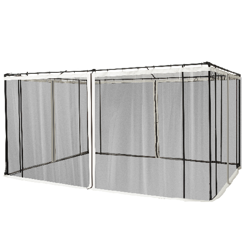 Outsunny Zanzariera per Gazebo 3x4m con Cerniere e Anelli, Pannelli da 352x207cm - Nero/Beige