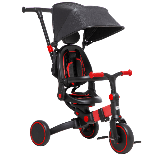 AIYAPLAY Triciclo per Bambini con Maniglione 3 in 1 e Tettuccio Regolabile, Et 18-48 Mesi, Rosso
