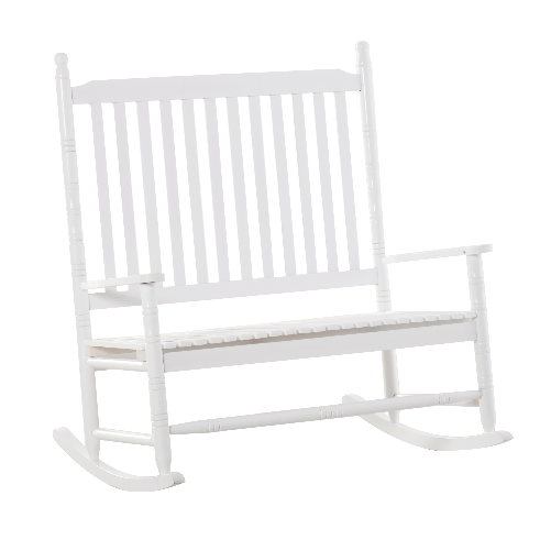 Outsunny Sedia a Dondolo 2 Posti in Legno con Schienale Alto e Braccioli, 117x85x120 cm, Bianco