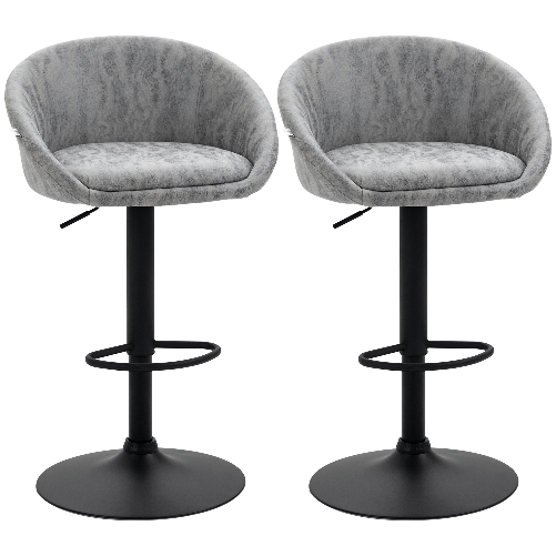 HOMCOM Set 2 Sgabelli da Bar con Altezza Regolabile, Rivestimento Finta Pelle e Schienale, Grigio Chiaro