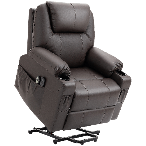 HOMCOM Poltrona Alzapersona Reclinabile fino a 135° con Portabicchieri, Telecomando e Poggiapiedi 88x92x106 cm, Marrone