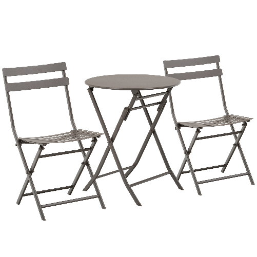 Outsunny Tavolino con Sedie Pieghevoli in Acciaio Marrone, per Balcone, Terrazzo, Giardino