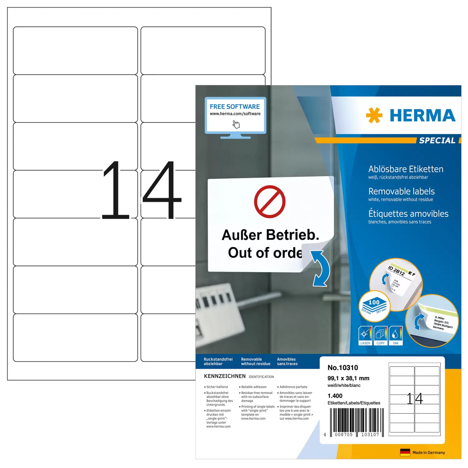 Herma Etichette per indirizzi HERMA 10310 991 x 381 mm bianche HERMA 10310 etichetta per corrispondenza Bianco