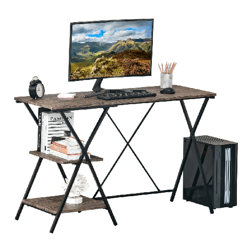 HOMCOM Scrivania da Ufficio, Porta PC in Stile Industriale, Legno, Marrone, 120x48x78cm