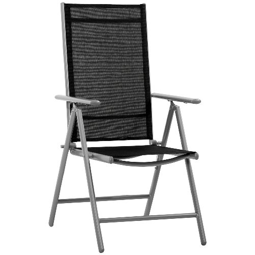 Outsunny Sedia da Giardino Pieghevole in Alluminio e Texteline Schienale Regolabile a 7 Livelli, Nero 65x55x85-105cm