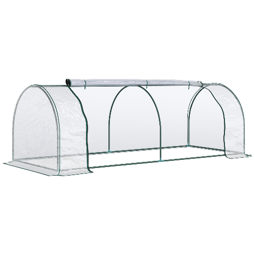 Outsunny Oustunny Serra da Giardino con Porte Anteriori a Cerniera, in Acciaio e PVC, 250x100x80 cm