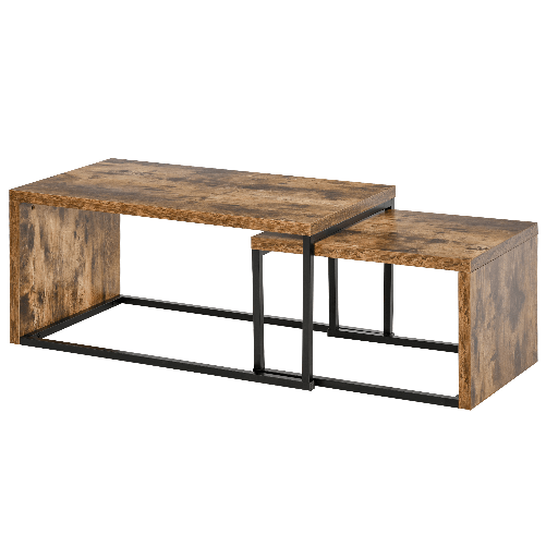 HOMCOM Set di 2 Tavolini da Salotto Impilabili e Salvaspazio in Stile Industriale, Legno MDF e Metallo, Marrone e Nero