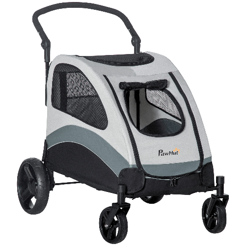 PawHut Passeggino per Cani di Taglia Media con 4 Ruote, Borsa Portaoggetti e Finestra a Rete, 107x67x102 cm, Grigio