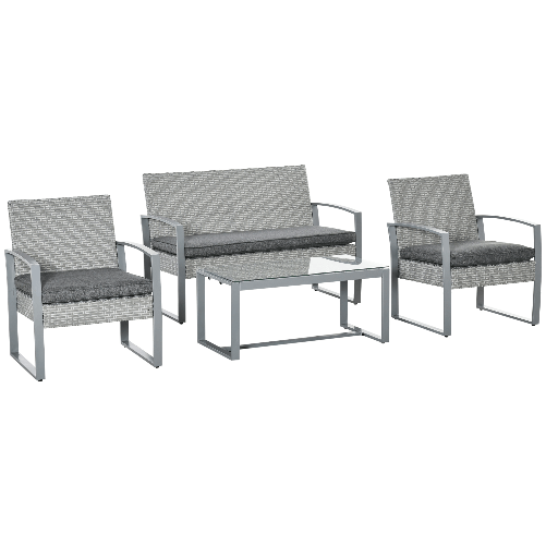 Outsunny Salotto da Esterno in Rattan, Set Mobili da Giardino con Divano da Giardino e Poltrona da Esterno, Grigio